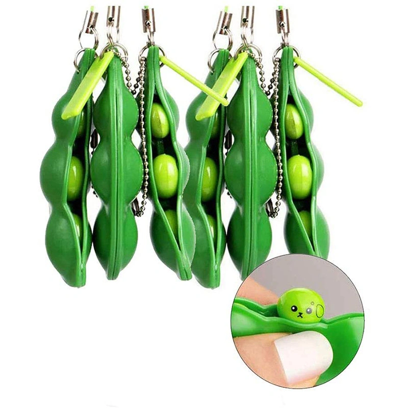 2021amazon Hot Selling Cute Peas Bean Fidget Toy Decompression Edamame Keychain Pop It Fidget Stress Squeeze Silicone Toys