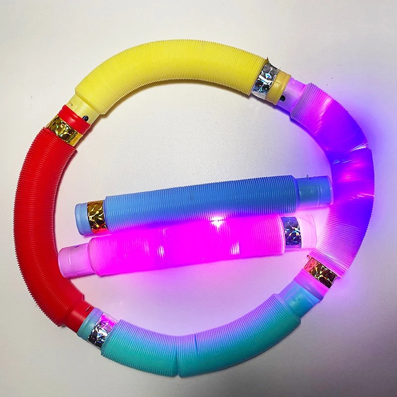 6 Pack Light up Fidget Pops Tube Glow Decompression Squeeze LED Pops Tube Toy for Kids and Adult