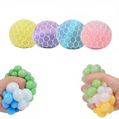 TPR Squeeze Mesh Toy Rainbow Squishy Stress Ball para niños