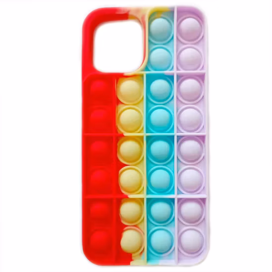 Alivio del estrés Fidget Toys Push Pops Bubble Sensory Dimple Phone Case 3D Anti Rainbow Silicone Push Pop It Phone Case para iPhone